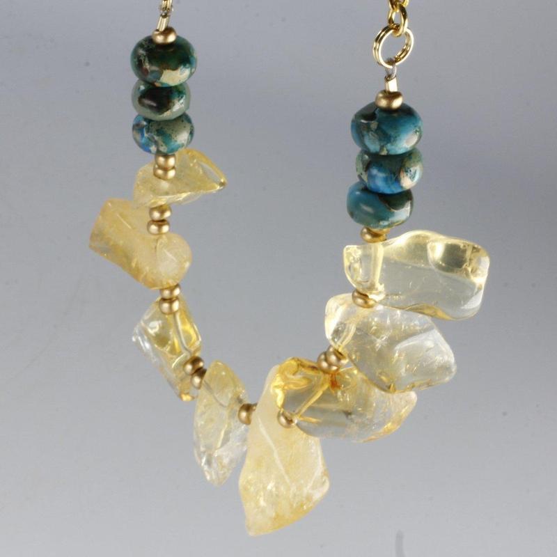 Etymology Jewelry - Citrine Gems & Turquoise Brass Necklace-Nature's Treasures