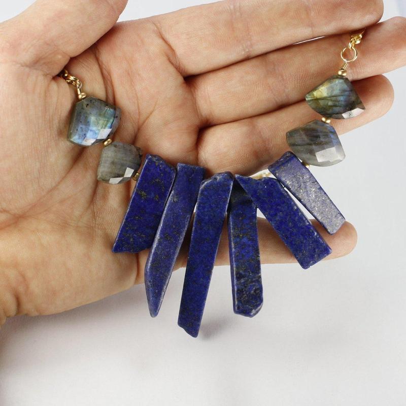 Etymology Jewelry - Lapis Lazuli With Labradorite Brass Necklace-Nature's Treasures