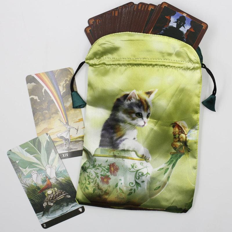 "Fantasy Cat Tarot Bag" Dupion Silk Drawstring Accessory Bag-Nature's Treasures