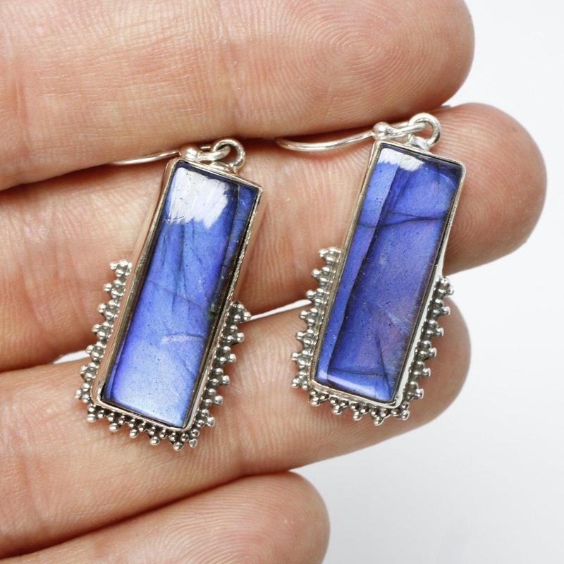 Flashy Labradorite French Hook Earrings || .925 Sterling Silver-Nature's Treasures