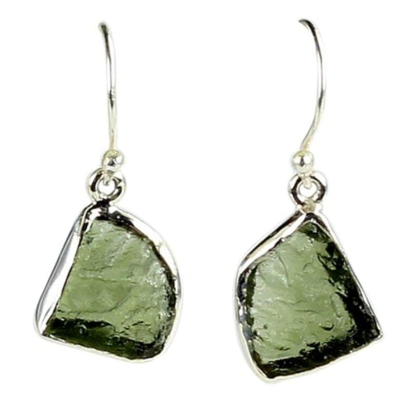 Freeform Moldavite French Hook Earrings || .925 Sterling Silver-Nature's Treasures