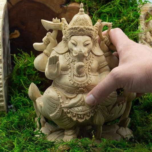 Ganesh Monkey Pod Wooden Statue Hand-Carved || Indonesia-Nature's Treasures