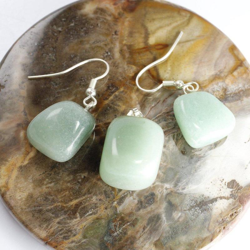 Green Aventurine Tumble Stone Jewelry Set || Pendant & Earrings-Nature's Treasures
