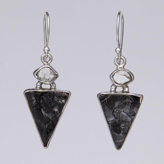 Herkimer Diamond With Shungite French Hook Earrings || .925 Sterling Silver-Nature's Treasures