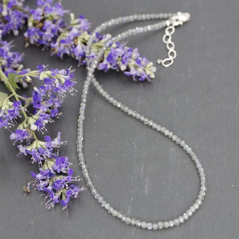 Labradorite Dainty Faceted Necklace 3MM || .925 Sterling Silver-Nature's Treasures