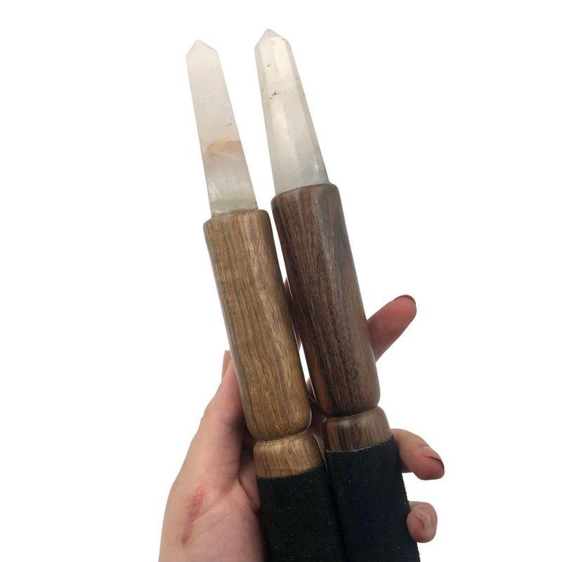 SHOW PRODUCT: Large Leather Mallet With Quartz Point-Nature's Treasures