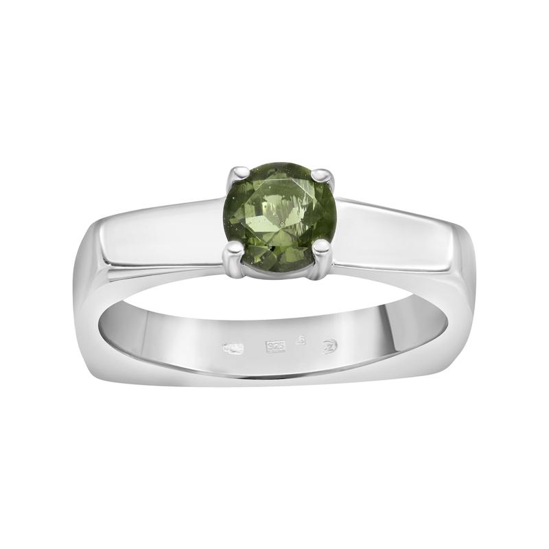 Moldavite Round Faceted Square Unisex Rings || .925 Sterling Silver-Nature's Treasures