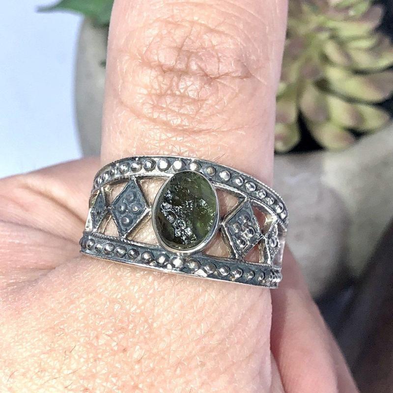 Moldavite Tribalism Ring Sterling Silver-Nature's Treasures