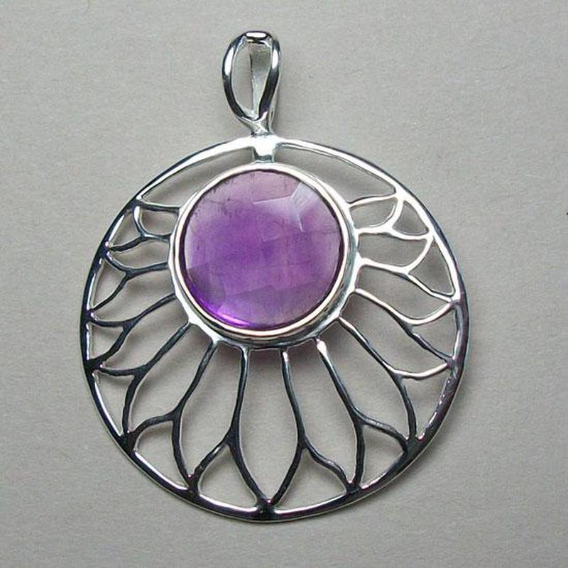 Multi-Faceted Amethyst Lotus Flower Pendants || .925 Sterling Silver-Nature's Treasures