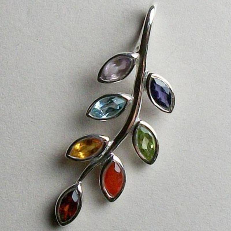 Multi-Faceted Chakra Leaf Pendants || .925 Sterling Silver-Nature's Treasures