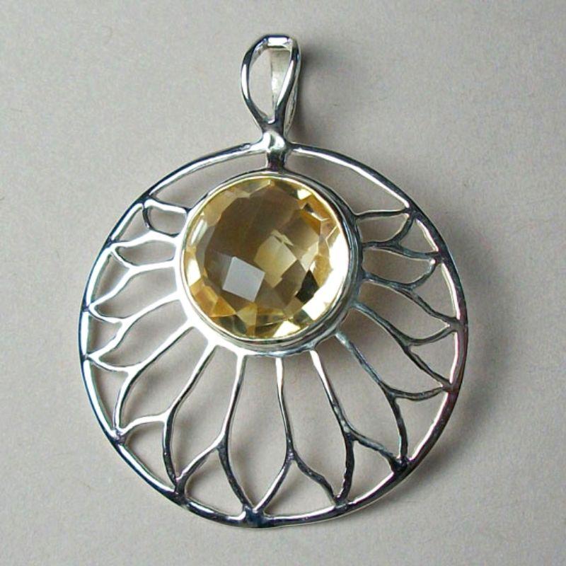 Multi-Faceted Citrine Lotus Flower Pendant || . 925 Sterling Silver-Nature's Treasures