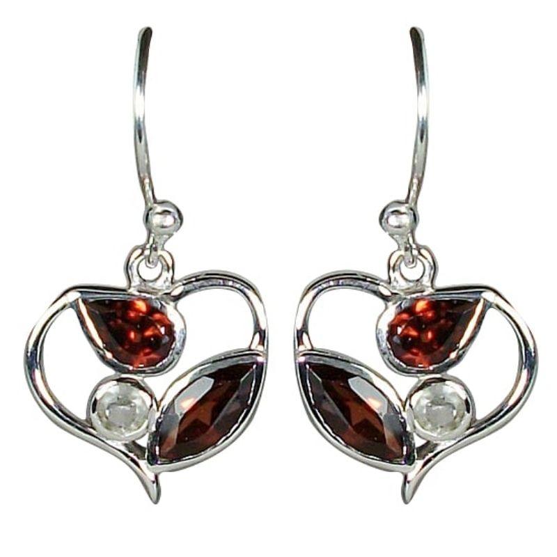 Multi-Faceted Garnet With Quartz Heart Earrings || .925 Sterling Silver-Nature's Treasures