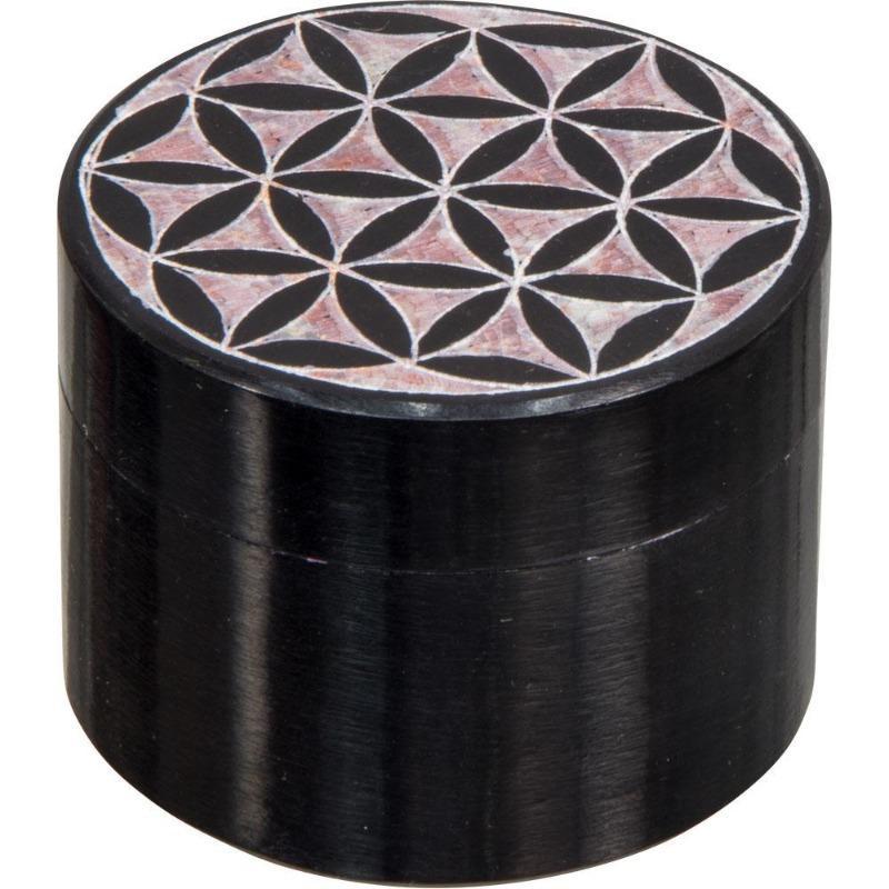 Natural Black Soap Stone Etched Flower of Life Round Box || Calming, Balance-Nature's Treasures