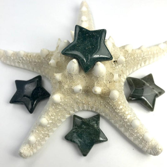 Natural Moss Agate Star Carvings || Balance, Awareness || Brazil-Nature's Treasures