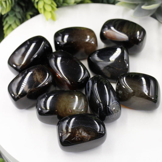 Natural Polished Black Agate Tumble Stone || Grounding, Communication, Self-Direction || China-Nature's Treasures