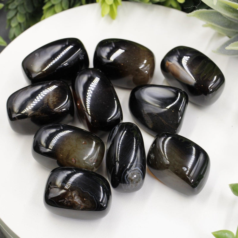 Natural Polished Black Agate Tumble Stone || Grounding, Communication, Self-Direction || China-Nature's Treasures