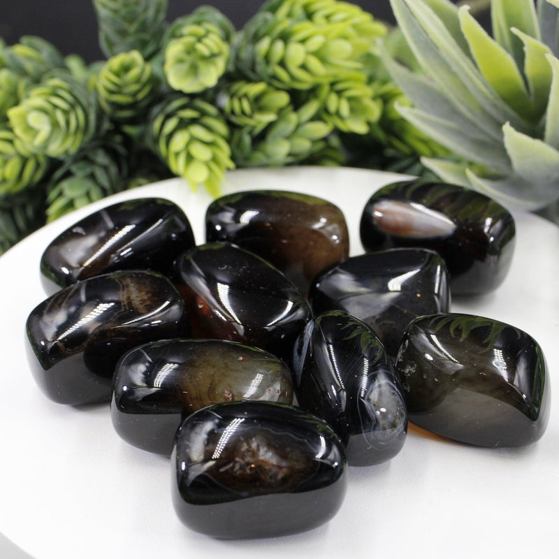 Natural Polished Black Agate Tumble Stone || Grounding, Communication, Self-Direction || China