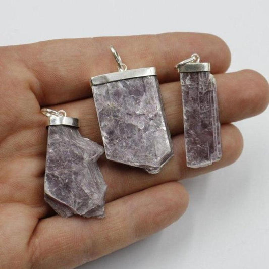 Natural Rough Lepidolite Pendants || .925 Sterling Silver-Nature's Treasures