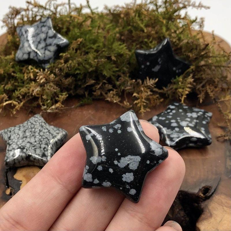 Natural Snowflake Obsidian Glass Star Carvings || Protection, Attunement || Mexico