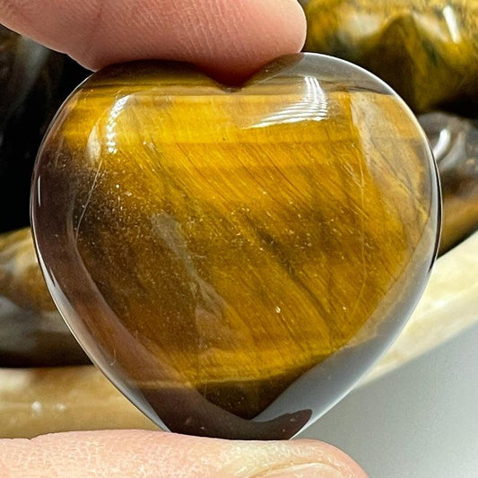 Natural Yellow Tiger's Eye Pocket Hearts || Mental Clarity, Protection || South Africa-Nature's Treasures
