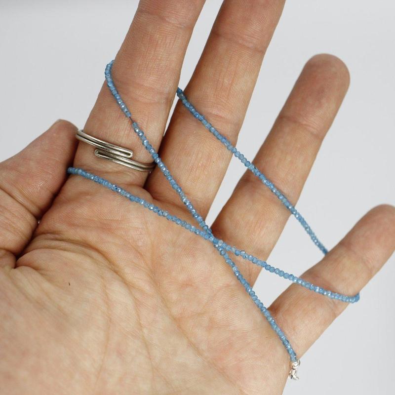 Neon Apatite Dainty Faceted Necklace 2MM || .925 Sterling Silver-Nature's Treasures