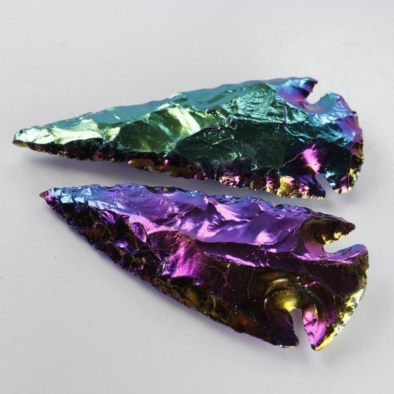 Obsidian Glass Rainbow Aura Platted Arrowhead || Grounding, Protection || Mexico-Nature's Treasures