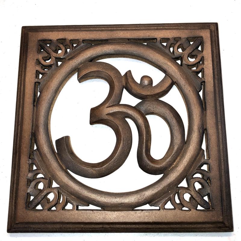 Om Symbol Wooden Square Hanging Wall Art - 12'x12'-Nature's Treasures