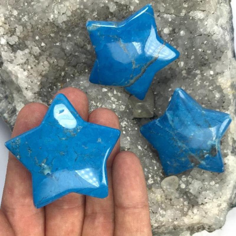 Polished Blue Dyed Howlite Star Carvings || Stress Relief, Awareness || Canada