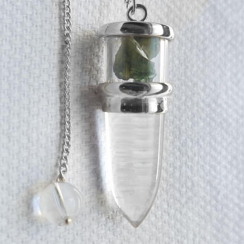 Quartz & Moldavite Pendulum || .925 Sterling Silver-Nature's Treasures