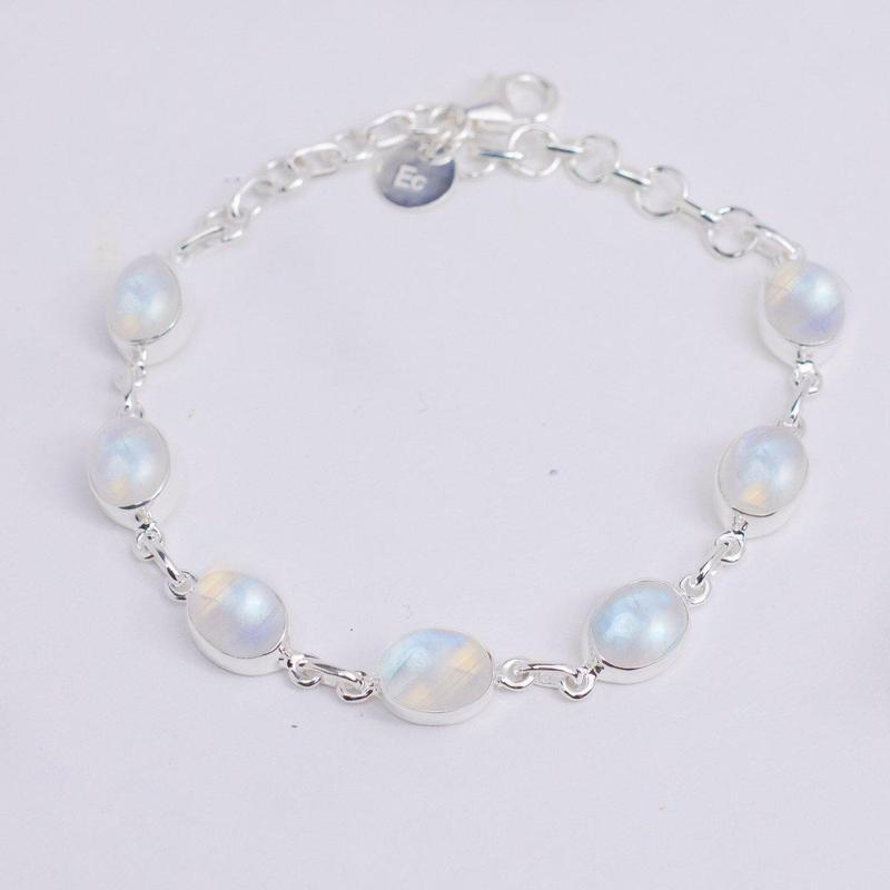 Rainbow Moonstone Oval Bracelet Sterling Silver-Nature's Treasures