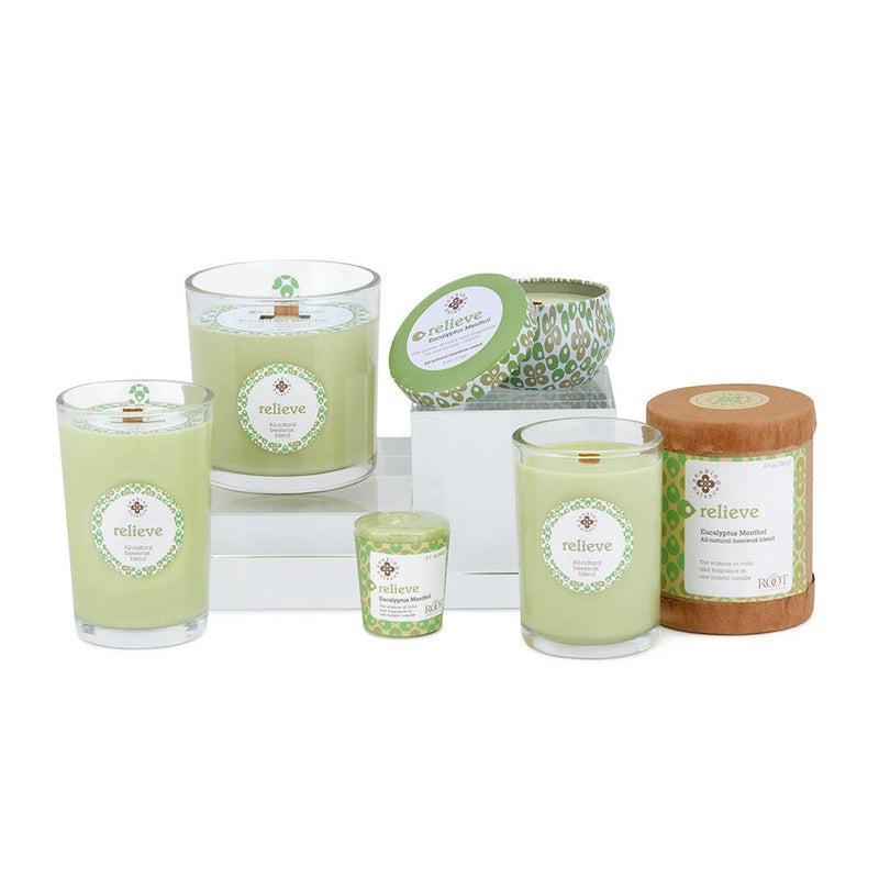Root Candles Seeking Balance Spa Collection || Relieve - Eucalyptus Menthol-Nature's Treasures