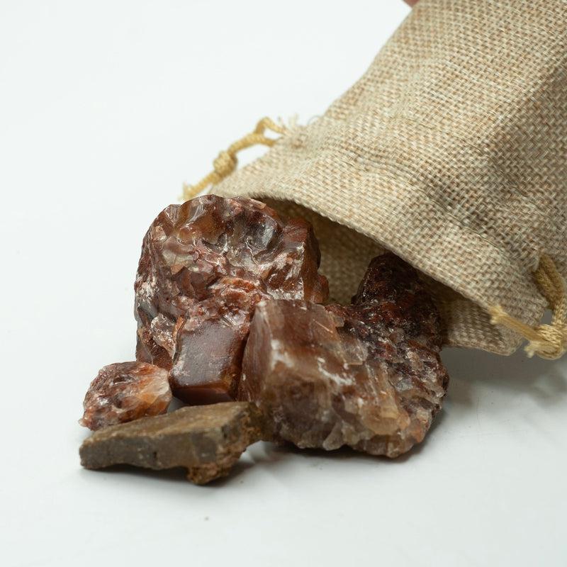Rough Dragon's Blood Red Calcite in Burlap Bag 6 oz-Nature's Treasures