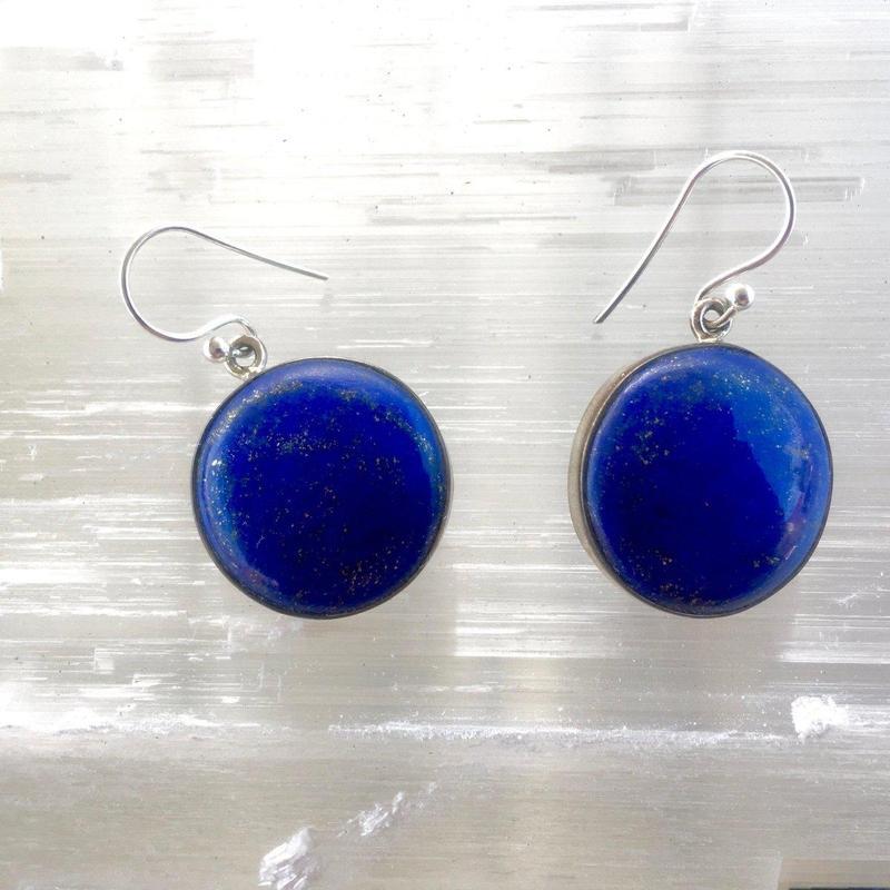 Round Lapis Lazuli French Hook Earrings || .925 Sterling Silver-Nature's Treasures