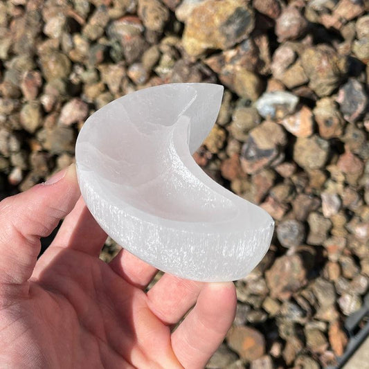 Selenite Satin Spar Crystal Moon Bowls || Morocco-Nature's Treasures
