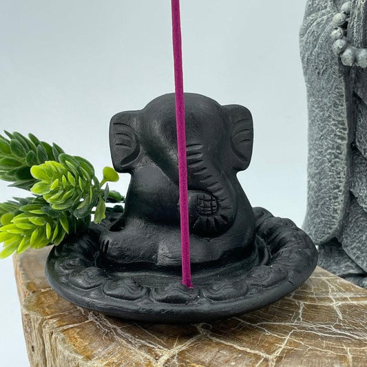 Black Ganesha Clay Incense Holder-Nature's Treasures