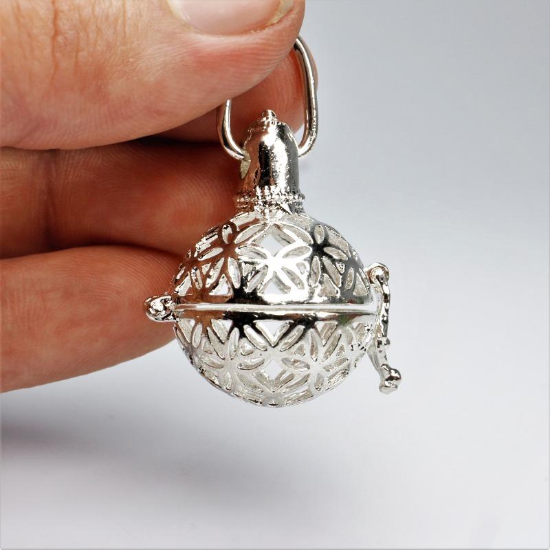Silver Flower of Life Crystal Cage Pendant - Essential Oil Locket