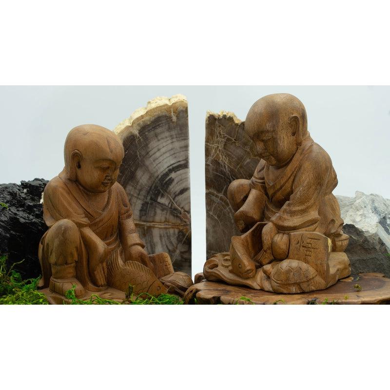 The Compassionate Monk: Monkey Pod Wooden Hand-Carved Statue || Indonesia-Nature's Treasures