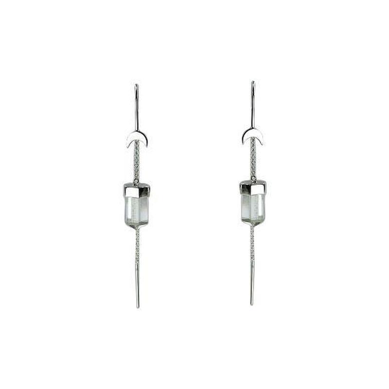 Threaded Dangle Quartz Point With Moon Earrings || .925 Sterling Silver-Nature's Treasures
