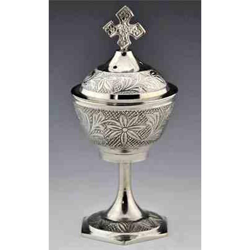 Traditional Hand-Held Charcoal Resin Incense Burner With Cross || Chrome-Nature's Treasures