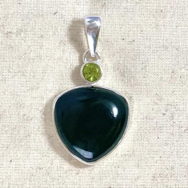 Triangle Cut Jade With Peridot Pendant || .925 Sterling Silver-Nature's Treasures