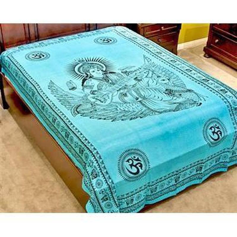 Twin Size 100% Cotton Tie Dye Tapestry || Hindu Goddess Saraswati || Made in India-Nature's Treasures