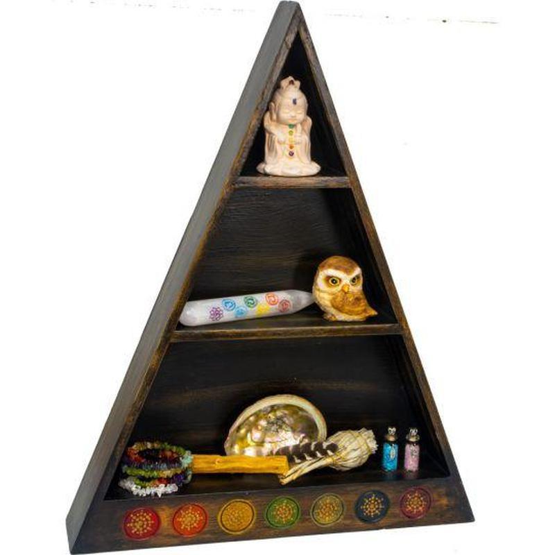 SHOW PRODUCT: Wooden Altar Shelf - Chakras, 3 tiered-Nature's Treasures