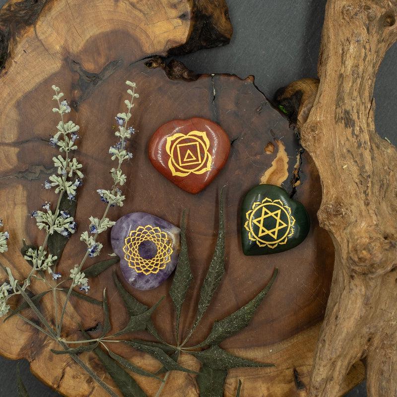 Wooden Chakra Symbol Stone Set || Chakra Symbol-Nature's Treasures