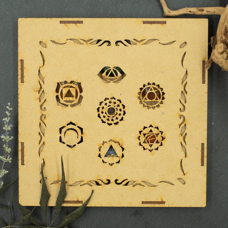 Wooden Chakra Symbol Stone Set || Chakra Symbol