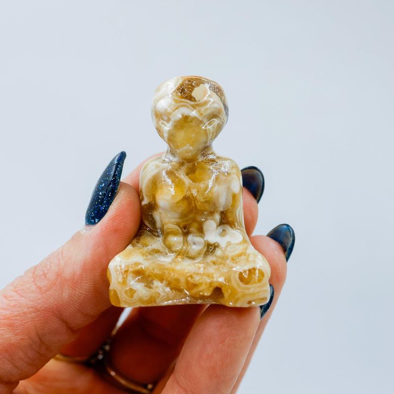 2" Root Beer Calcite Meditating Alien Statues || Trunk Show-Nature's Treasures