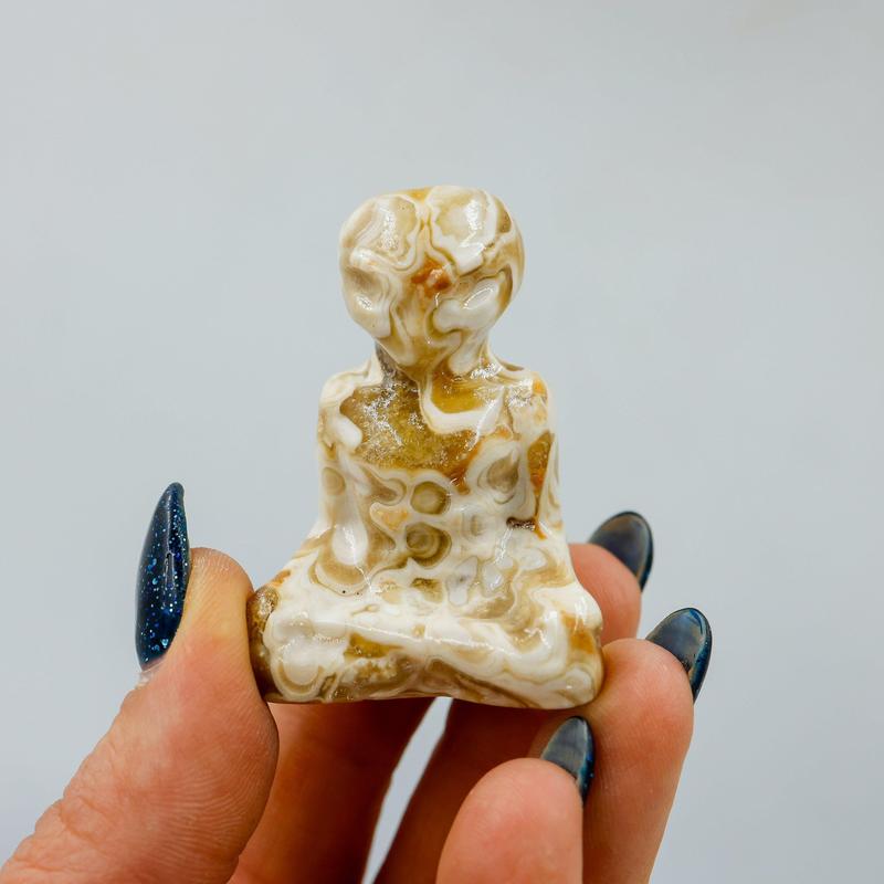 2" Root Beer Calcite Meditating Alien Statues || Trunk Show-Nature's Treasures