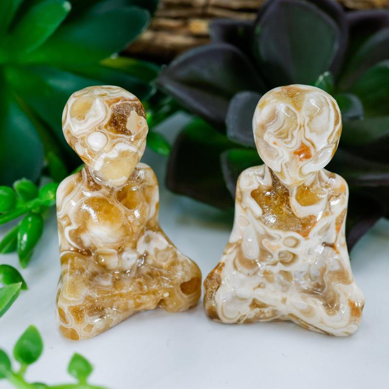 2" Root Beer Calcite Meditating Alien Statues || Trunk Show-Nature's Treasures