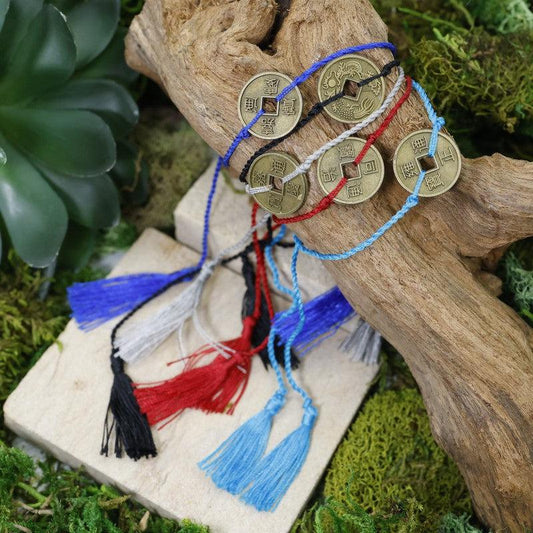 Adjustable Feng Shui Coin Tassel Bracelets || Abundance-Nature's Treasures