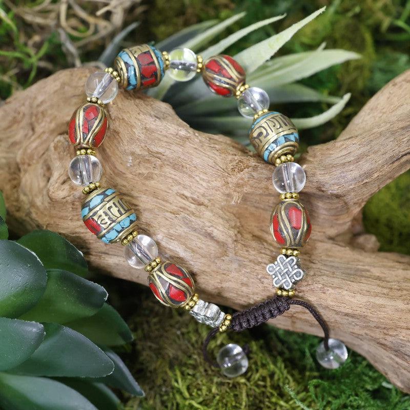 Adjustable Unisex Tibetan Beads w/ Clear Quartz Bracelet-Nature's Treasures