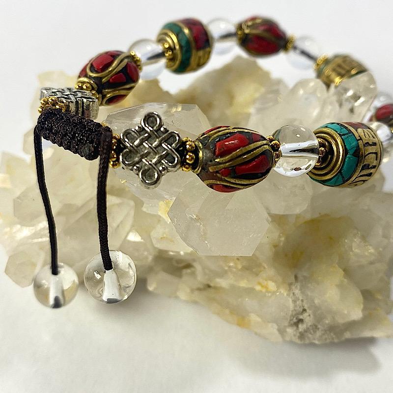 Adjustable Unisex Tibetan Beads w/ Clear Quartz Bracelet-Nature's Treasures